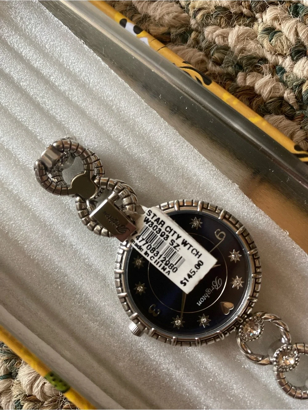 Brighton Silver Chain-Link Watch with Navy Dial